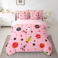 thumbnail image 2 of Homewish Red Black Planet 7 Pieces Bedding Comforter Set,Cartoon Astronaut Rocket Full Bedding Set,Kawaii Stars Print Fitted Sheet Flat Sheet For Boys Girls,Breathable Home Decor Reversible, 2 of 8