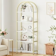 5 Tier Gold Bookshelf, Modern Storage Organizer Shelf, Metal Bookcase Stand for Office, Bedroom Kitchen Living Room