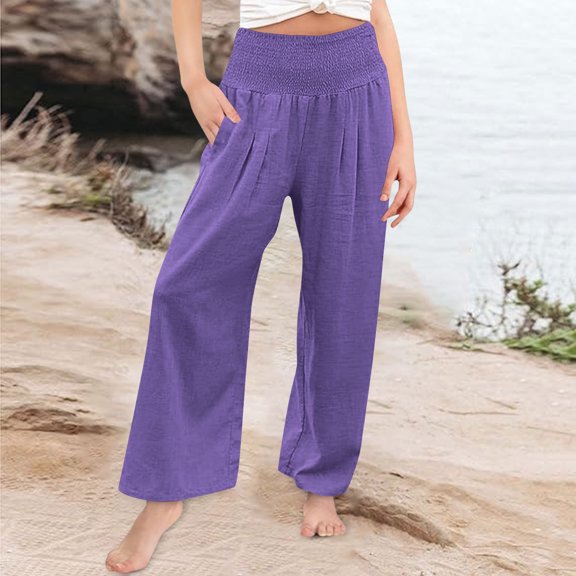 BLTIBY Girls Wide Leg Pant Baggy Elastic Waist Solid Color Pants Kids Toddler Loose Casual Comfy Trousers with Pockets Purple 12-13 Years