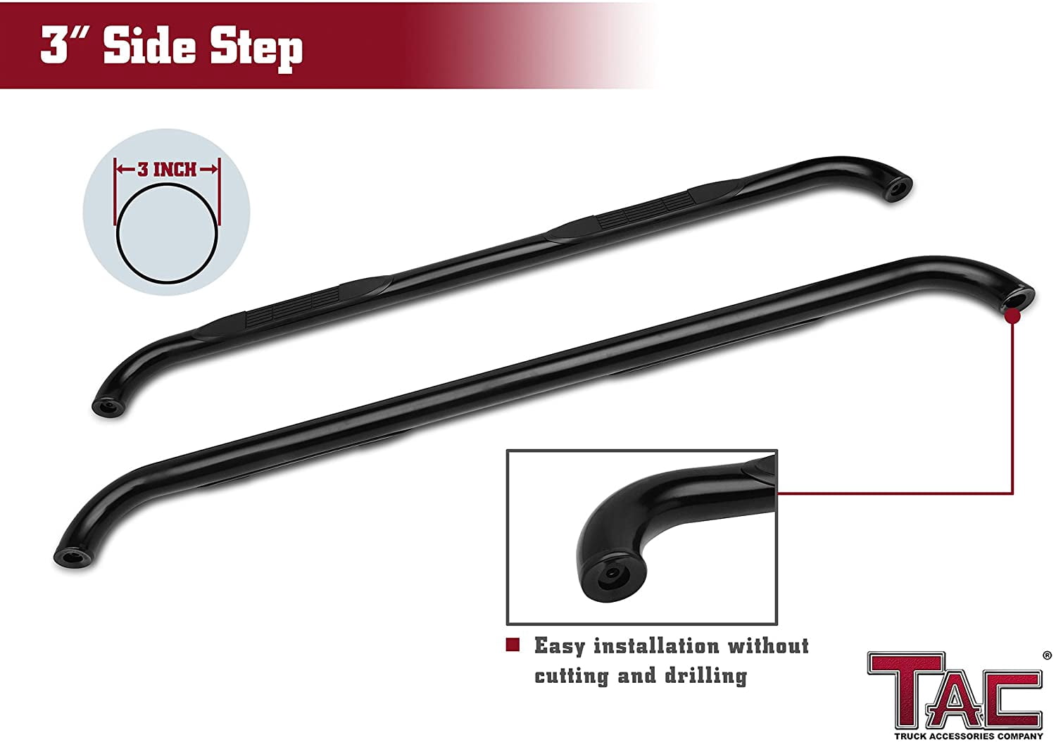 TAC Side Steps Fit 1988-1998 Chevy/GMC C/K 2 Door Extended CAB (Incl. Z71) Pickup Truck 3" Black Nerf Bars Step Rails Running Boards Off Road Exterior Accessories (2 Pieces Running Boards)
