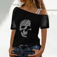 thumbnail image 2 of Blusa casual para mujer Camiseta estampada Malla Fuera del hombro Patchwork Manga corta Tops Pompotops hkajfhjk473630, 2 of 7