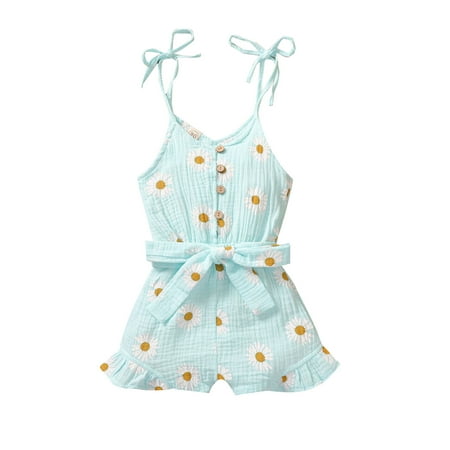 

Multitrust Toddler Girl Spaghetti Straps Sleeveless Button Daisy Flower Outfits