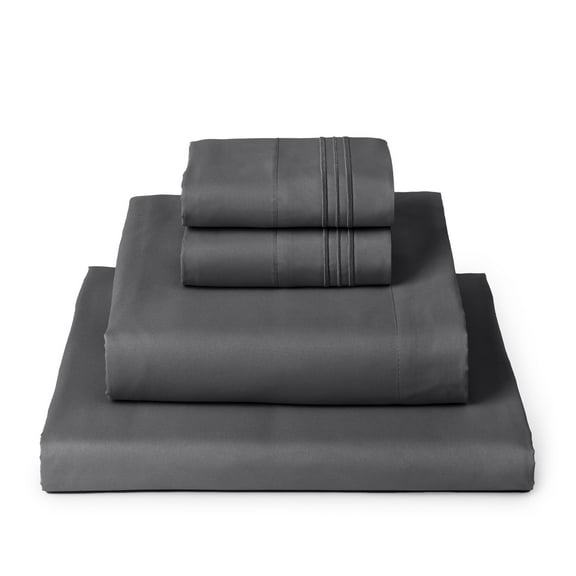 Mellanni 4-Piece Iconic Queen Bedsheet Set - Microfiber, 16" Deep Pocket, Cooling, Wrinkle, Fade, Stain Resistant, Gray