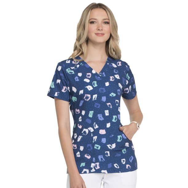 Elle Elle Prints Women Scrubs Top, VNeck, Plus Size, EL616, 2XL
