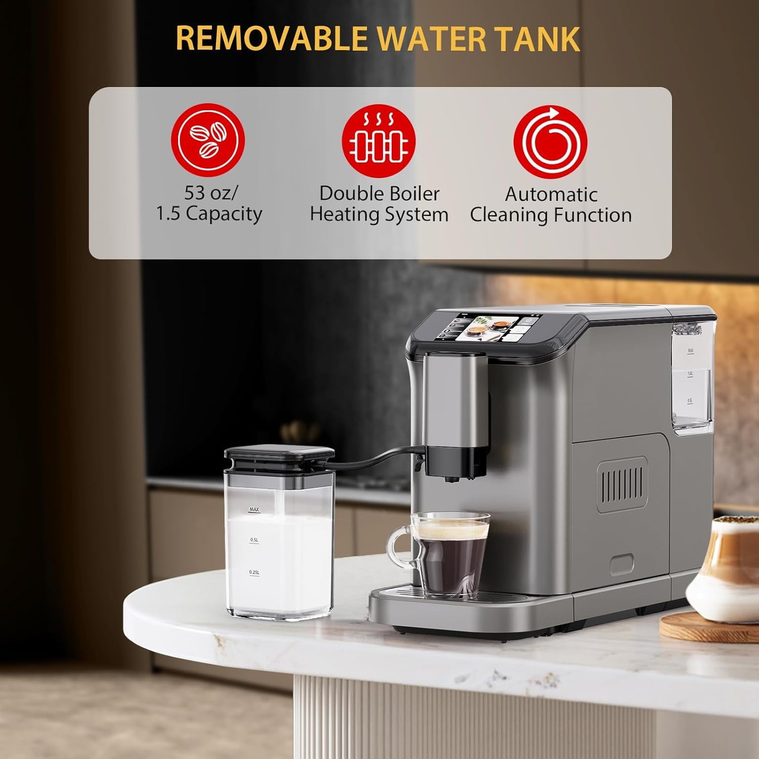 AOILE 20-Bar Dual Boiler Espresso Machine, Self-Cleaning Coffee Maker with Grinder & LCD Touch Panel