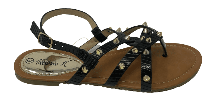 Victoria K Women's Eyelets Grommet Criss Cross Faux Snake Skin Strap Sandals