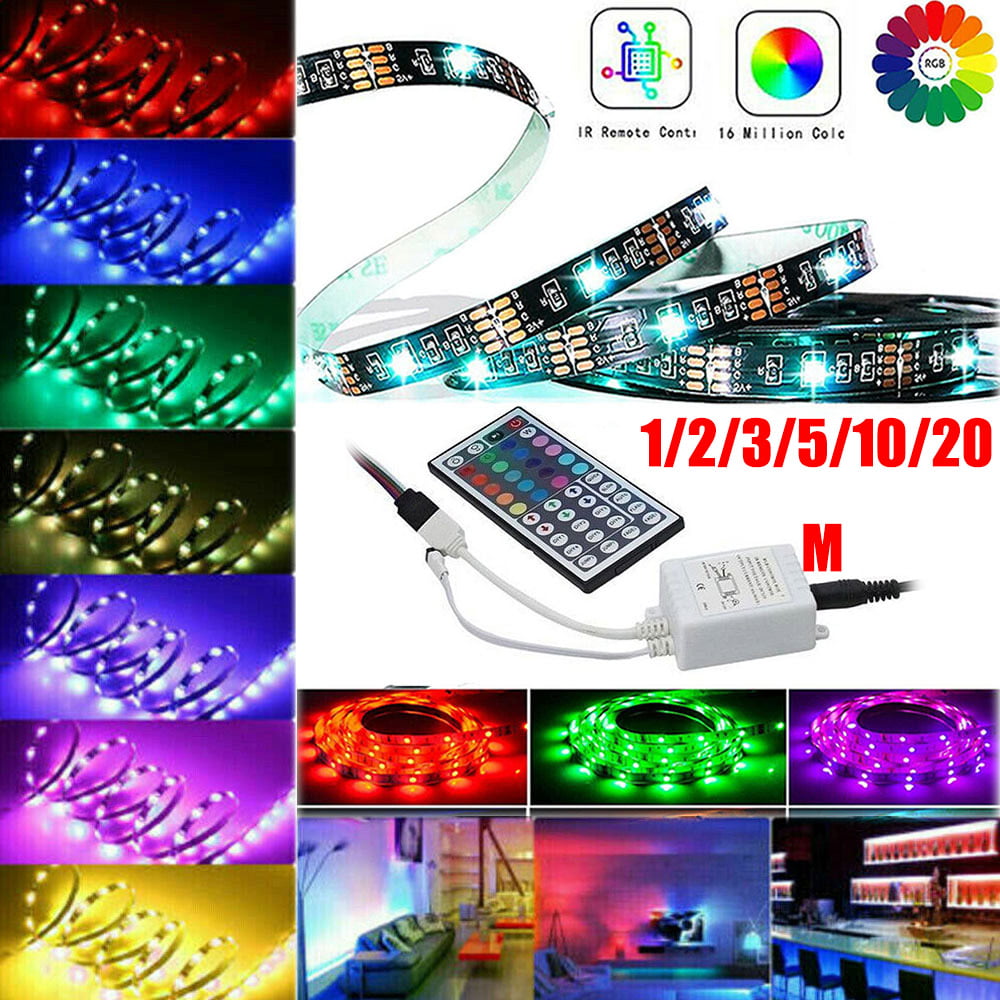 10/20/30M LED Strip Light 3528 SMD RGB 60Leds/m Waterproof 44 Key Remote 12V DC 