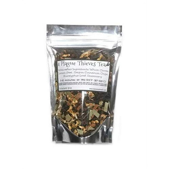 Reiki Charged 4 Plague Thieves Immune Support Tea Wildcrafted Loose Leaf Dried Herbs Cloves Lemon Cinnamon Eucalyptus Rosemary 1.4 oz bag 40g Small Sample Tea