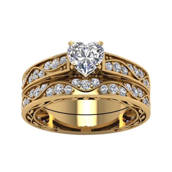 GYVAIN Yellow Gold Plated Heart cut 1CT CZ Women Wedding Ring Sets Engagement Ring for Woman