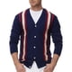 thumbnail image 2 of Cárdigan Suéteres para Hombres Odeerbi otoño invierno suéter a rayas Prendas de punto Colorblock Manga larga con capucha Botón con cuello en V, 2 of 5