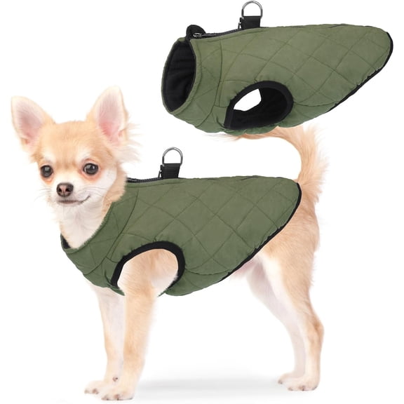 Winter Dog Vest Coat with Harness Built In, Warm Puppy Jacket for Small Medium Dogs, Cold Weather Coat with Zipper, Fleece Puffer Vest Windproof Snow Clothes