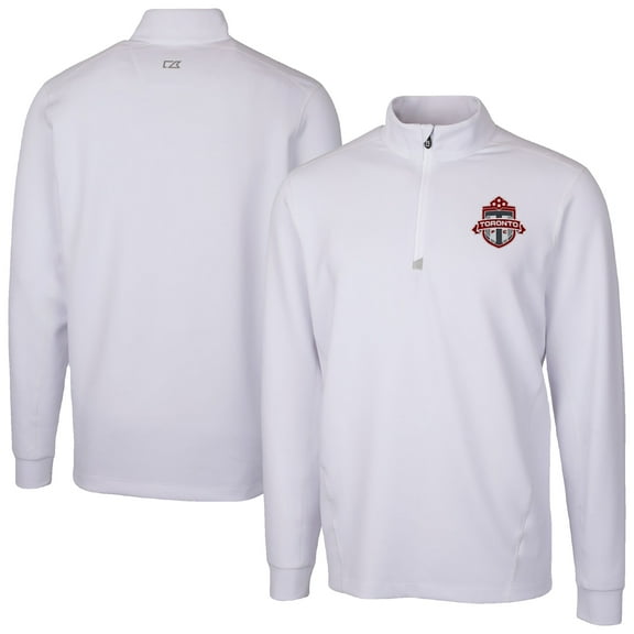Men's-Cutter & Buck  White Toronto FC Traverse Stretch Eco Quarter-Zip Pullover Top