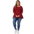 thumbnail image 3 of DARING DIVA Women's Plus Tops Crew Neck Bell High Low Hem Blouses 1X Burgundy, 3 of 7