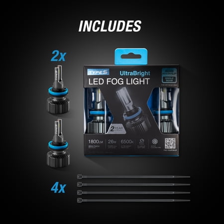 TYPE S - H8/H9/H11/H16JP UltraBright LED Fog Light - 1800LM Each, 6500K, 26W, Powersports, 2 Pack