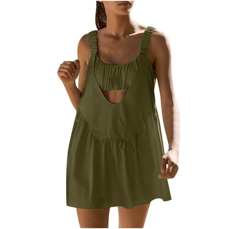 yillto Women s Tennis Dresses Sleeveless Backless Built-In Bra and Shorts Mini Dresses Casual Athletic Dresses