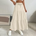 thumbnail image 2 of RPVATI Womens Skirts Maxi Boho Drawstring High Waisted Linen A Line Skirt Summer Tiered Fashion Pleated Flowy Lightweight Skirts Beige S, 2 of 7