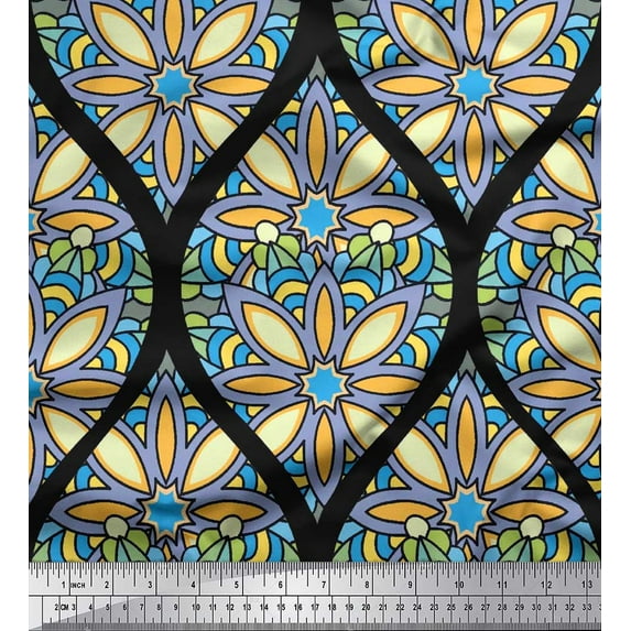 Soimoi Cotton Cambric Fabric Floral & Ogee Damask Print Sewing Fabric Yard 42 Inch Wide