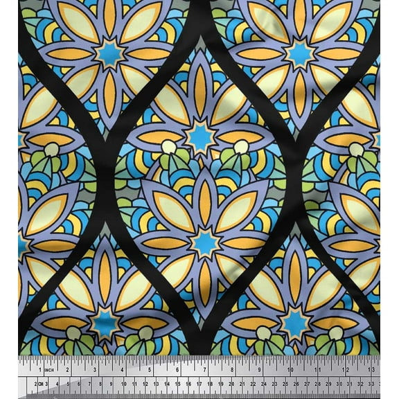 Soimoi Cotton Duck Fabric Floral & Ogee Damask Fabric Prints by Yard 42 Inch Wide