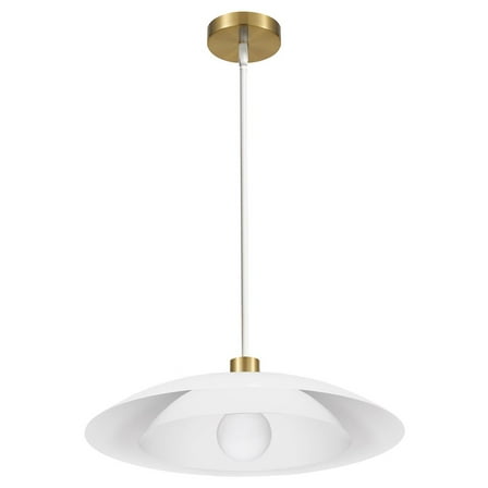 Dainolite 1 Light Pendant in Aged Brass w/ Matte White Metal Shade