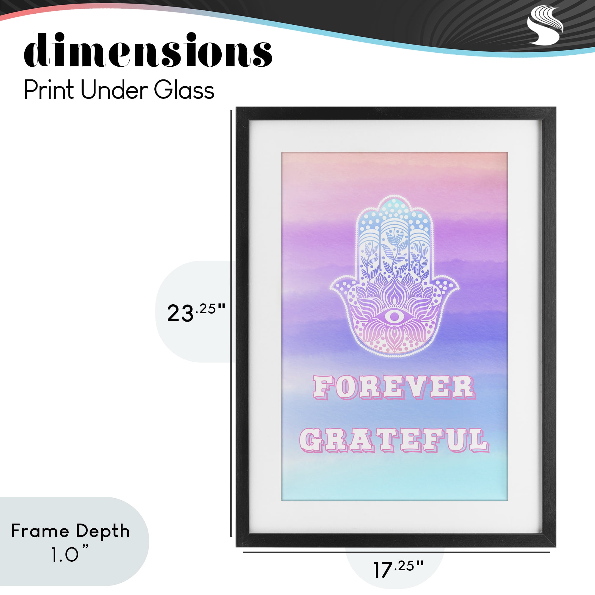 Stupell Industries Forever Grateful Hamsa Black Framed Print Under Glass, design by Pooja Dave