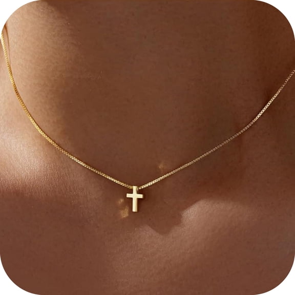 GOSFRY Cross Necklace for Women , Dainty 14K Gold Plated Cross Choker Charm Necklace Non Tarnish Waterproof Cute Simple Small Necklace Religious Faith Jewelry Gifts