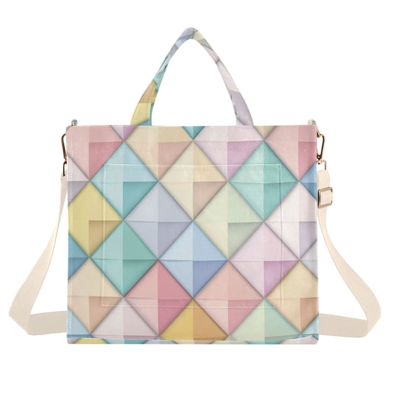FORMRS Womens Corduroy Tote Bag Crossbody Shoulder Handbag with Pocket, Colorful Geometric