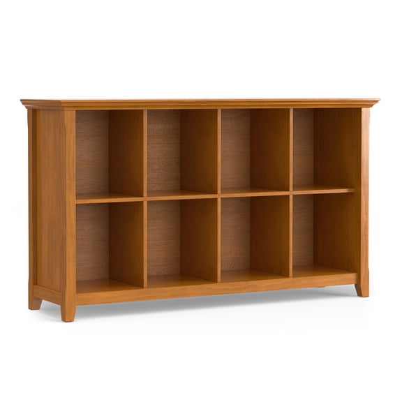 Acadian SOLID WOOD 57 inch Wide Transitional 8 Cube Storage Sofa Table in Light Golden Brown