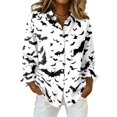 thumbnail image 3 of Halloween Cute Goast Pumpkin Collared Button Down Long Sleeve Shirts for Women Loose Fit Casual Blouses Lightweight Tops Autumn Daily Outfits,M,White, 3 of 8