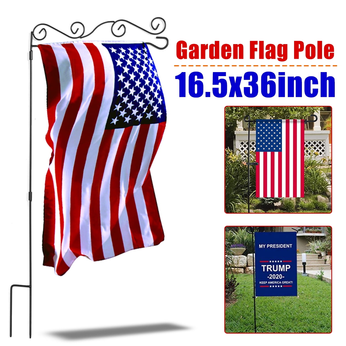 Garden Flag Stand Flagpole, Black Wrought Iron Flag Stand for Yard