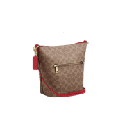 Coach Womens Logan Small Duffle Zip Crossbody Bag in Signature Canvas (Tan / Carnation)