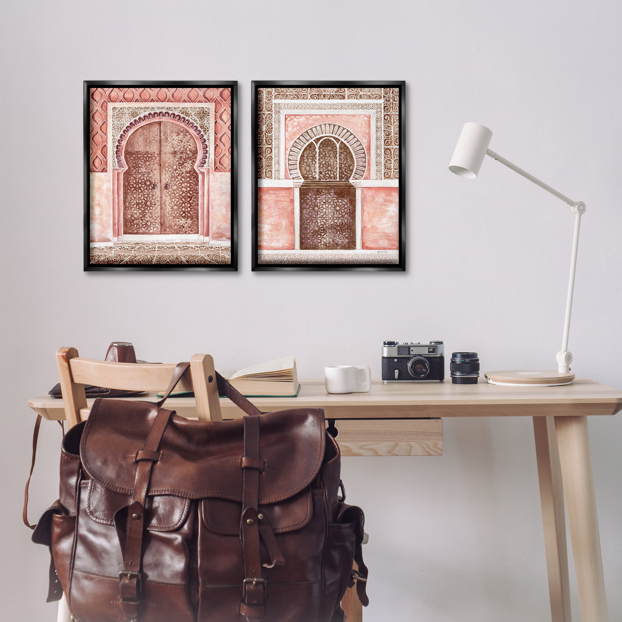 Stupell Industries Moroccan Tiled Alcoves Buildings & Architecture Painting Black Floater Framed Canvas Art Print Wall Art, 17 x 21, Set of 2
