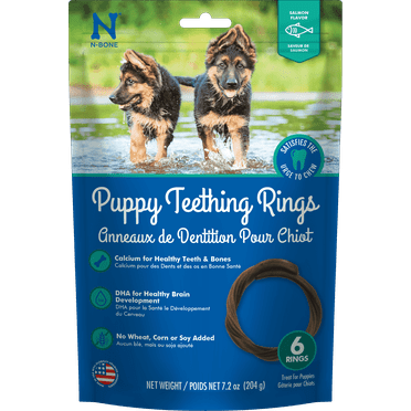 N-Bone® Puppy Teething Rings Salmon Flavor Dog Treat, 6 rings per bag, 7.2-oz - Natural Puppy Chew Toys Alternative for Teething Discomfort - Small and Large Dogs