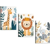 Hieng Safari Animals Nursery Wall Art 3 Pieces Giraffe Lion Elephant Monkey Zebra Pictures Jungle Baby Animal Theme Canvas Prints for Kids Room Decor Unframed