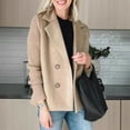 thumbnail image 3 of Women's Spring Wool Blend Double-Breasted Coat Solid Color Regular Fit Long Sleeve Suit Jacket Brown, 3 of 6