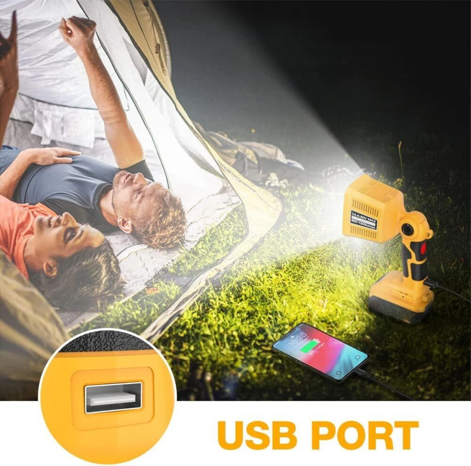 1250LM Flashlight for Dewalt 20V Battery Spotlight Jobsite Light LED Work Light