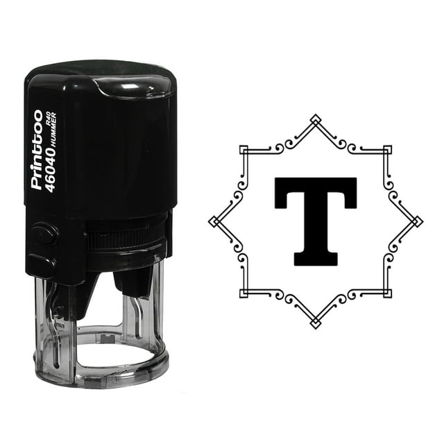 Printtoo Self Inking Rubber Stamp Octagon Celtic Swirl Frame Alphabet T Monogram Initial R-40 Office Stationary