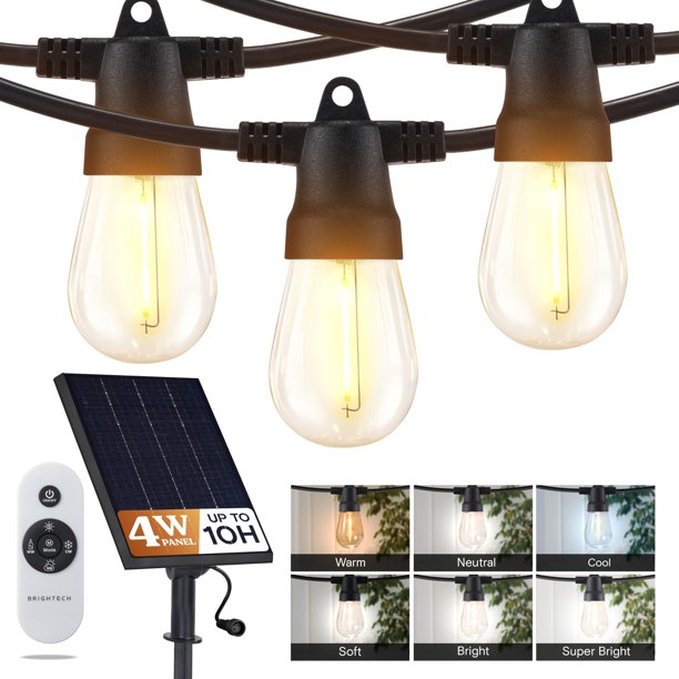 Brightech Ambience Pro Cadena de luces solares para exterior – Super brillante control remoto color ajustable cadena de luz al aire libre – Cadena de grado comercial 12 bombillas LED impermeables para