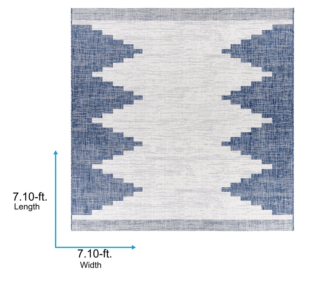 Livabliss Outdoor Rugs, 9ft Round Eagean Global Blue Square Area Rug for Patio, Porch, Deck, Backyard, Waterproof Indoor Outdoor Carpet (7'10" x 7'10")