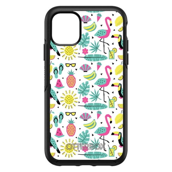 DistinctInk OtterBox Symmetry Custom Case for Apple iPhone 15 (6.1" Screen) - Flamingo Pineapple Sun Glasses - Tempered Glass Back