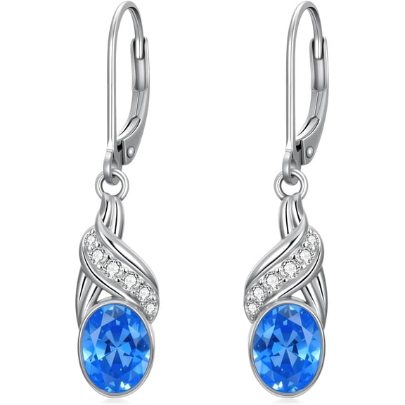 Blue Topaz Earrings 925 Sterling Silver Blue Birthstone Dangle Earrings