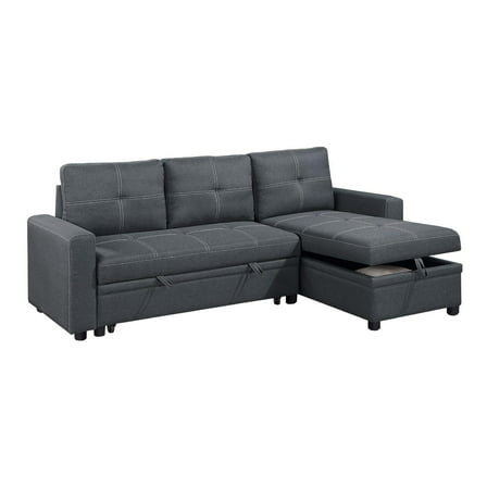 Gero Sectional Sofa Pull Out Bed, Reversible Storage Chaise, Dark Gray