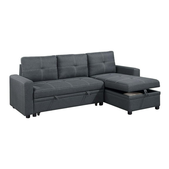 Gero Sectional Sofa Pull Out Bed, Reversible Storage Chaise, Dark Gray