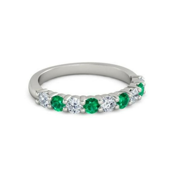 925 Sterling Silver Round 2.50 MM White Cz Emerald Half Eternity Women Ring Size US- 4
