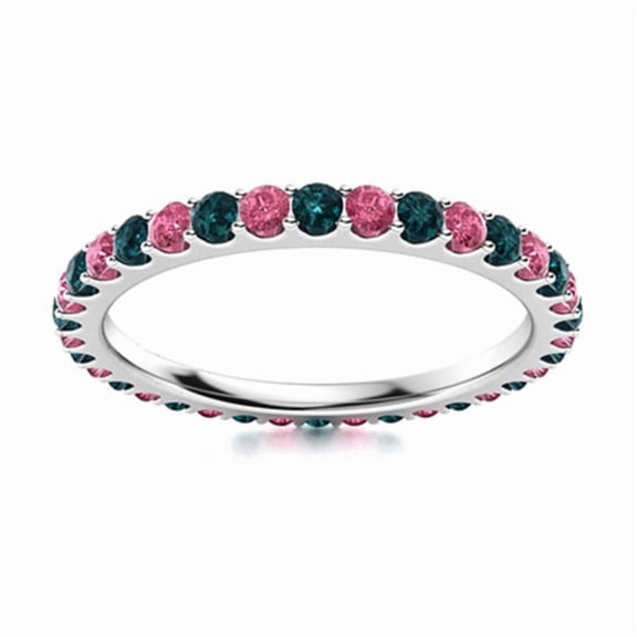 Full Eternity 2MM Round Ruby & London Blue Topaz 925 Sterling Silver Women Ring