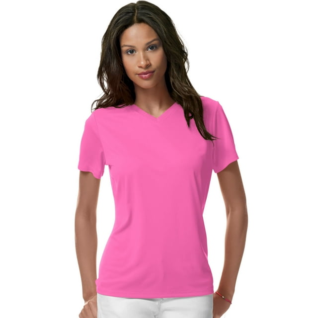 Hanes T-Shirt Col en V Cool DRI pour Femmes, P, Rose Wow