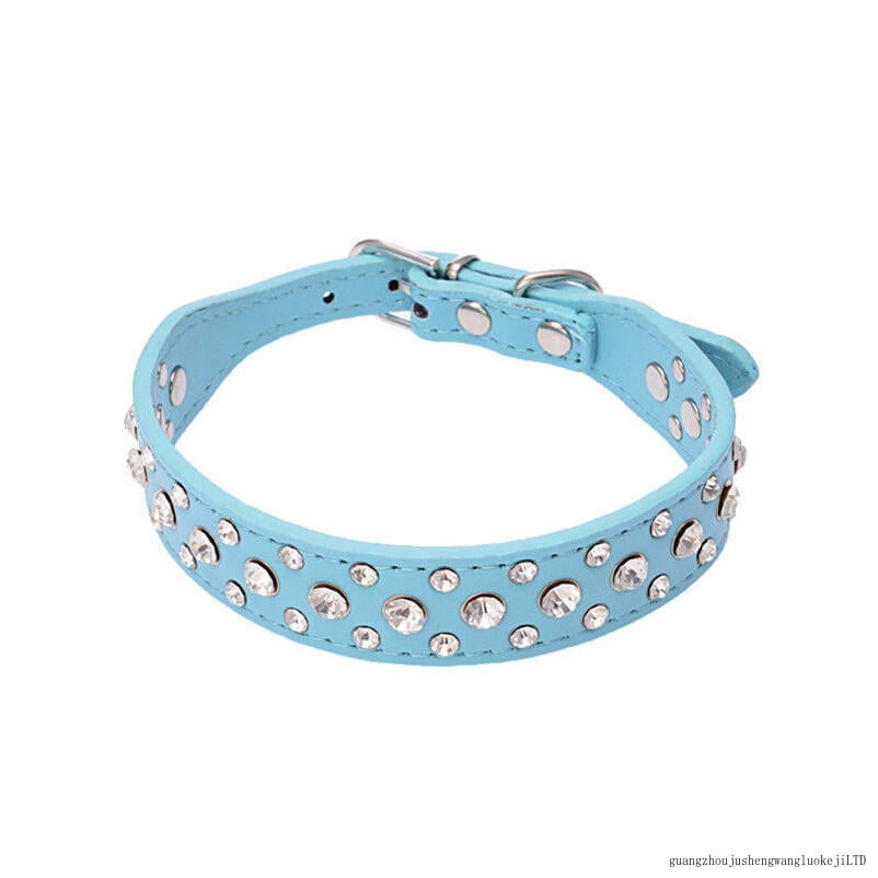 Luxury Diamante Dog Collar Rhinestone Crystal Bling PU Leather Dog Cat