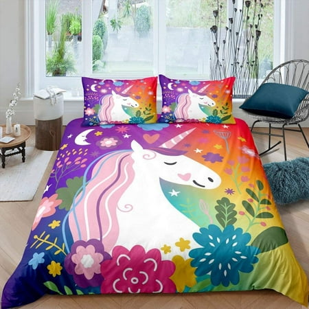 Cartoon Unicorn Comforter Cover Set Queen for Kids Child,Colorful ...