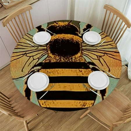

Patifu Bee Stripes Round Tablecloth 100% Polyester Stain-Resistant Washable for Indoor and Outdoor Use - Ideal for Restaurants Weddings Parties - Home Kitchen Outdoor Decoration 54 -58