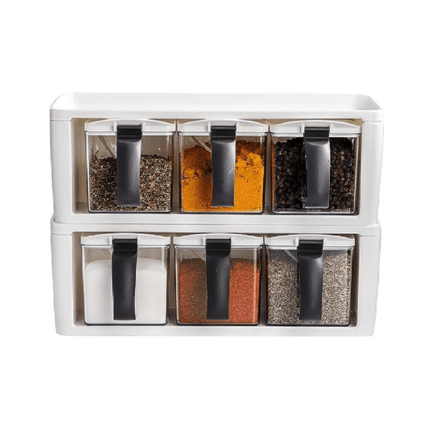 Sudar Storage Rack Symkmb 2 Pack 3 Grids Spice Rack with Handle,Cover & Spoon,Clear ...