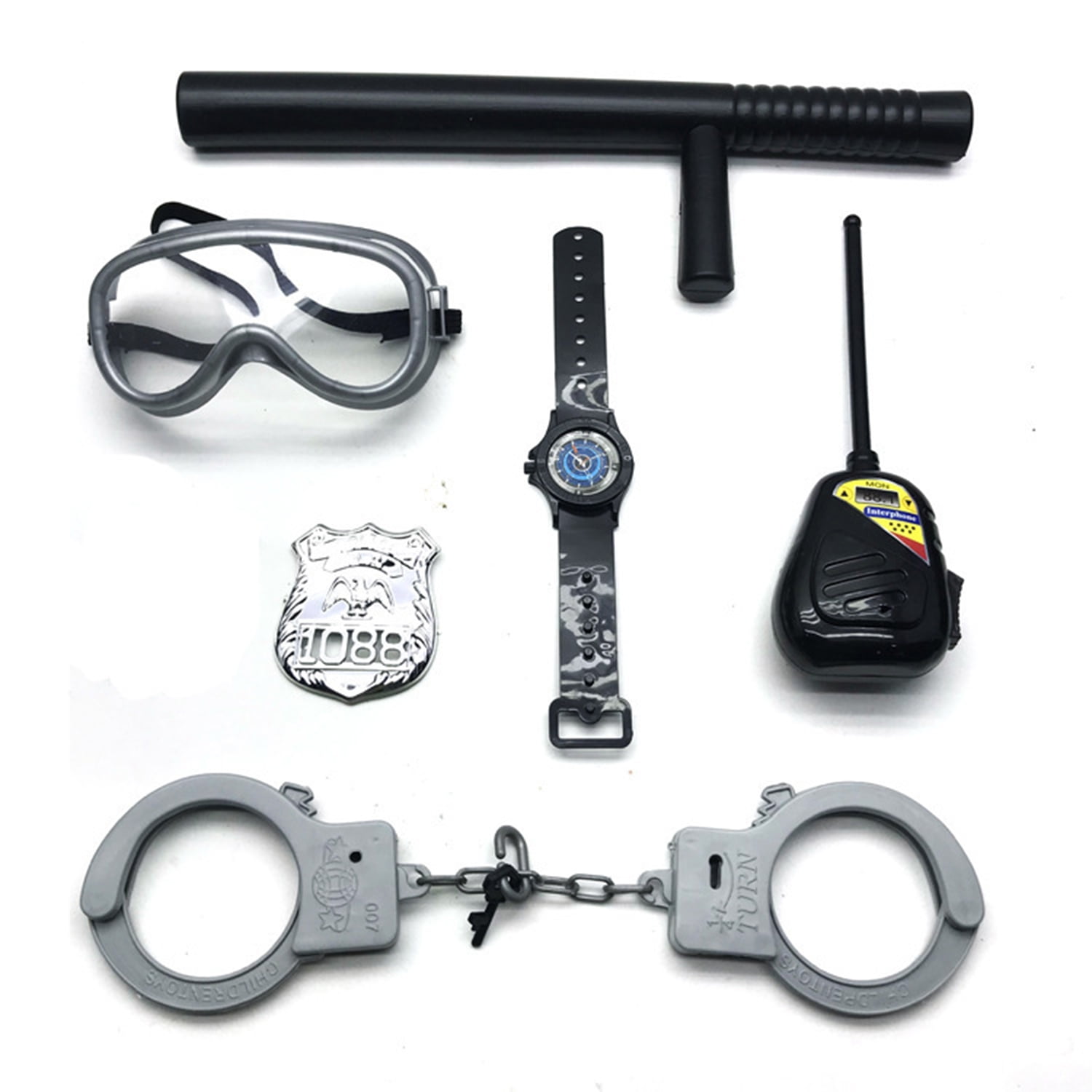 Police Officer Role Play Dress-Up Set (8Pcs Black) - Pretend Cop Outfit For Ages 3+ Kids, Toddlers Birthday Christmas Present